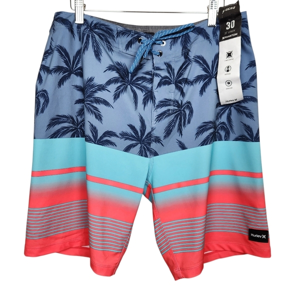 Hurley Phantom Weekender Flashed Crimson Palm Stripe Boardshorts NWT Men Size 30 - Picture 1 of 13